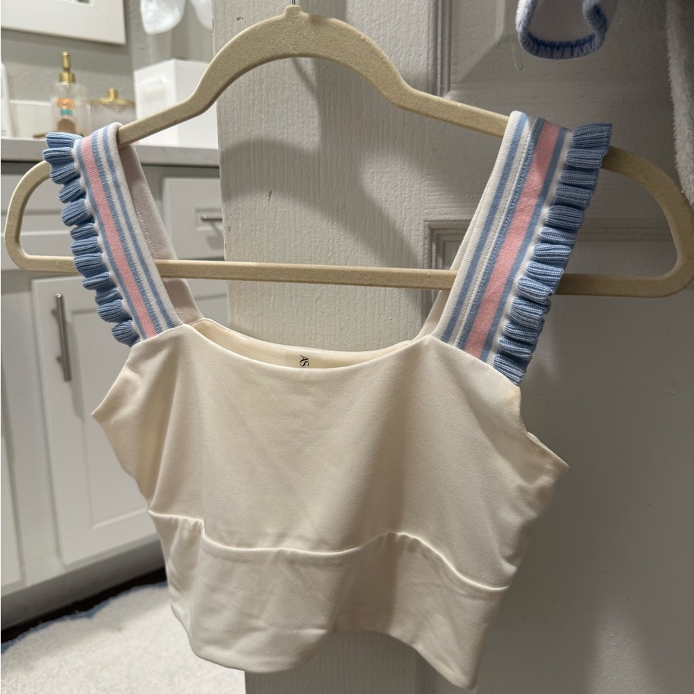 Cream Sleeveless Top with Ruffled Straps